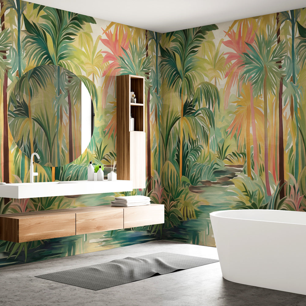 Carta da parati Palme dipinte - bagno Carta da parati Palme dipinte - bagno