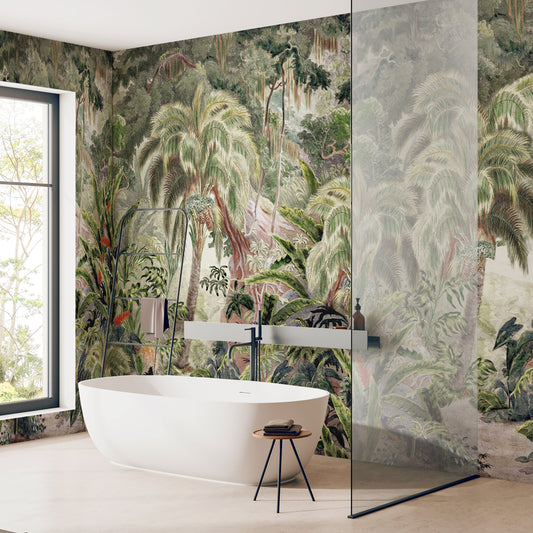 Carta da parati Bosco tropicale - bagno, box doccia