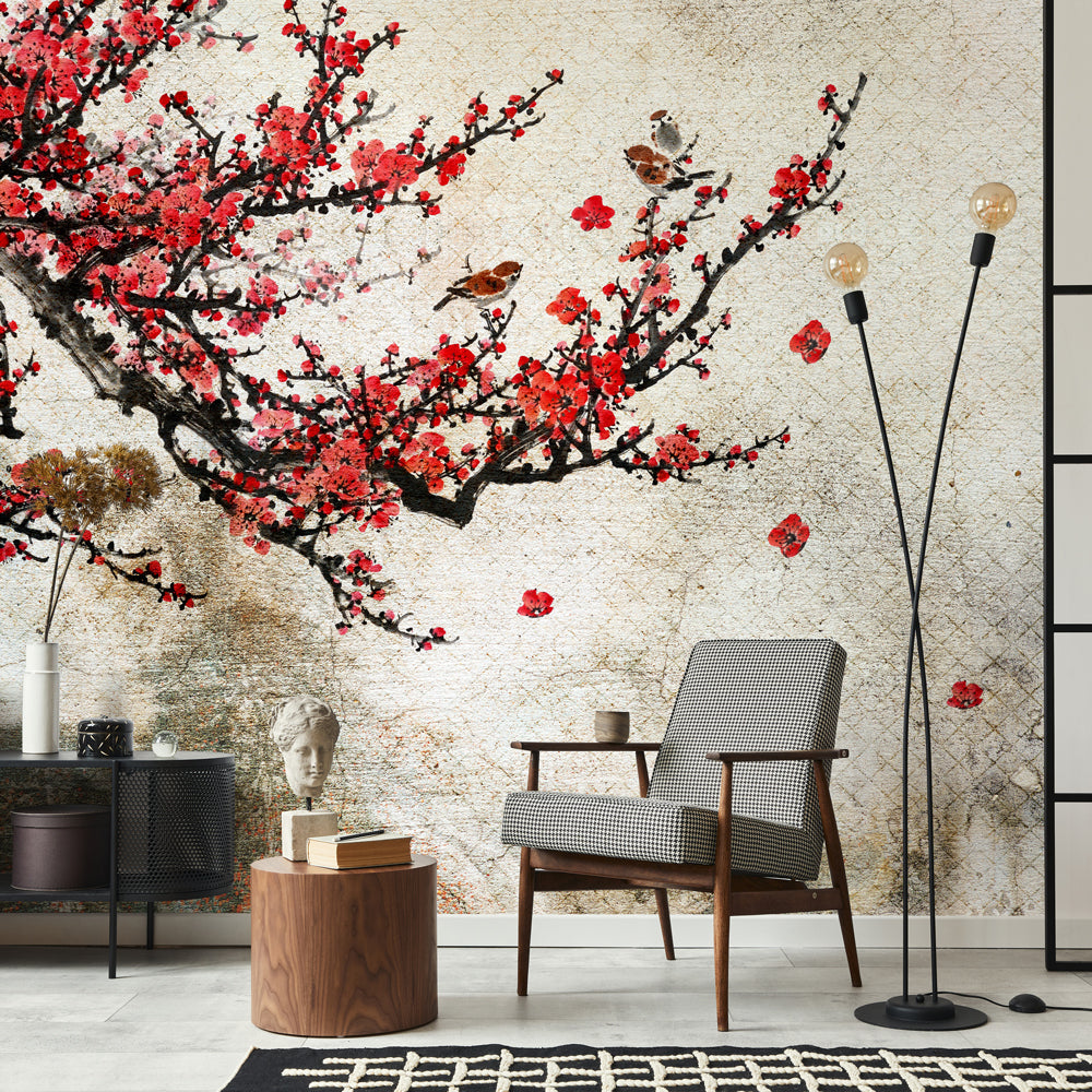 Carta da Parati Fiori Rossi - Ufficio, Soggiorno Carta da Parati Fiori Rossi - Ufficio, Soggiorno
