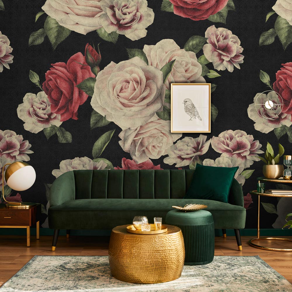 Carta da parati Roses Retrò - soggiorno Carta da parati Roses Retrò - soggiorno