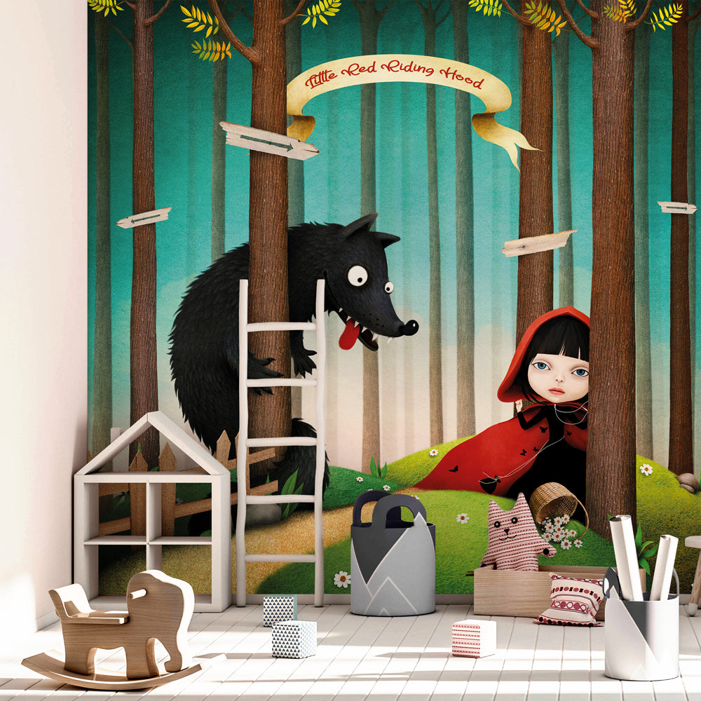 Carta da parati Cappuccetto Rosso e il lupo - per bambini Carta da parati Cappuccetto Rosso e il lupo - per bambini