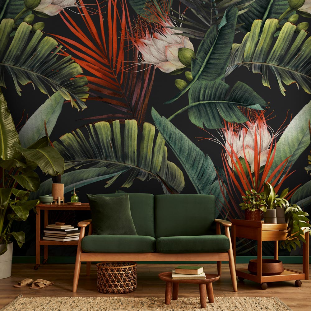 Carta da parati Tropical Leaves soggiorno 2 Carta da parati Tropical Leaves soggiorno 2