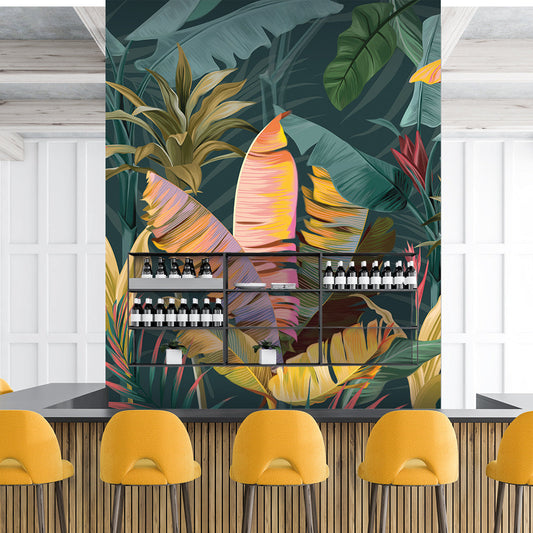 Carta da parati Colorful banana leaves - esercizi commerciali, locali pubblici, hotel