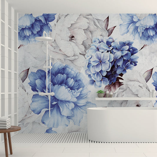 Carta da parati Ortensia Blu - bagno, box doccia