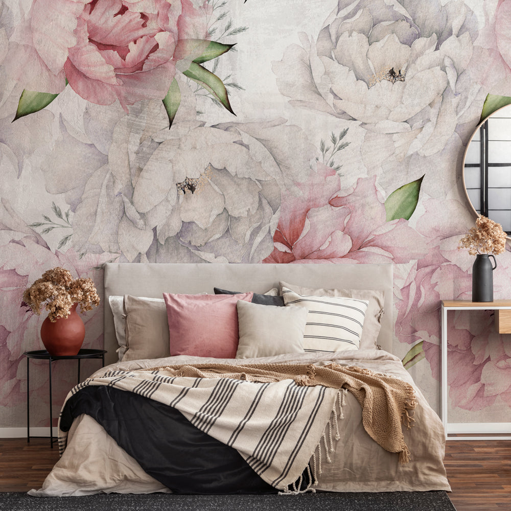 Carta da parati Pastel Peonies - camera da letto Carta da parati Pastel Peonies - camera da letto