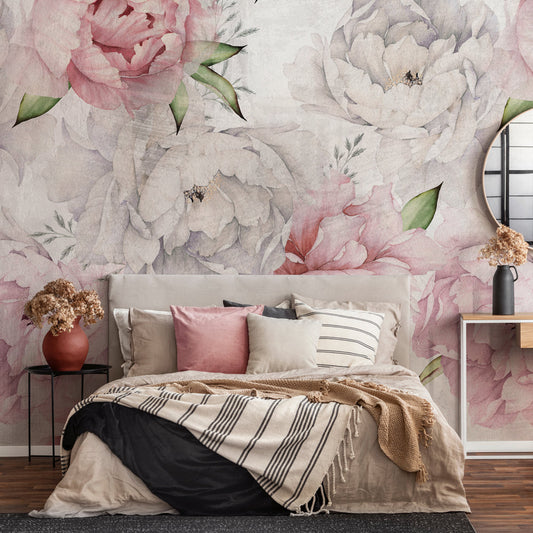 Carta da parati Pastel Peonies - camera da letto