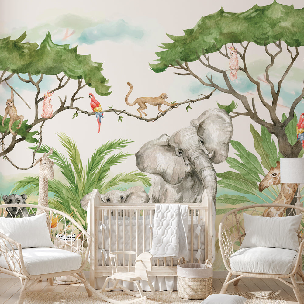 Carta da parati Insieme agli Elefanti per bambini 2 Carta da parati Insieme agli Elefanti per bambini 2