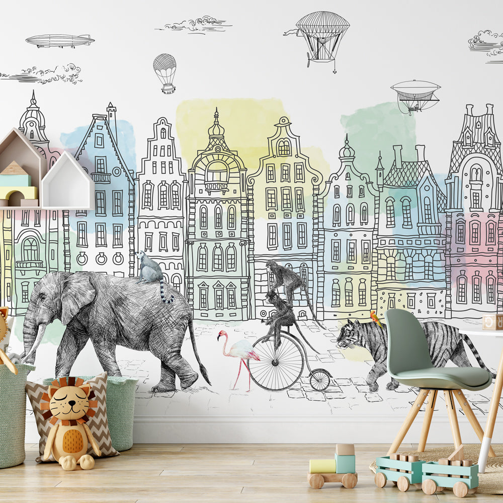 Carta da parati Sfilata di animali per bambini 2 Carta da parati Sfilata di animali per bambini 2