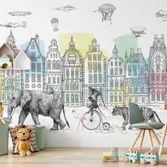 Carta da parati Sfilata di animali per bambini 2 Carta da parati Sfilata di animali per bambini 2