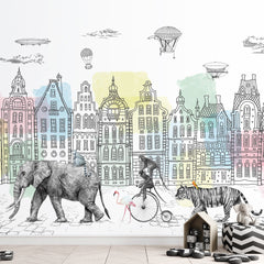 Carta da parati Sfilata di animali - per bambini Carta da parati Sfilata di animali - per bambini