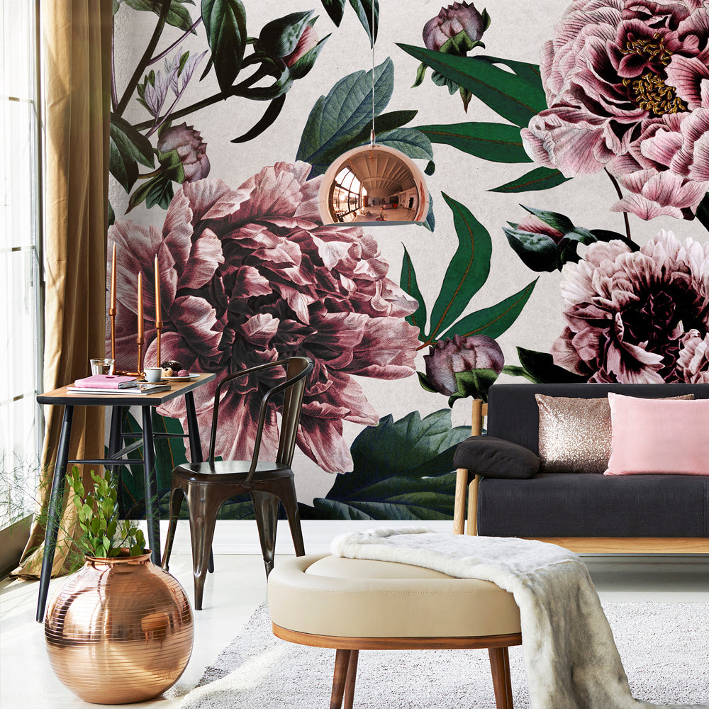 Carta da parati Peonie eleganti - soggiorno Carta da parati Peonie eleganti - soggiorno