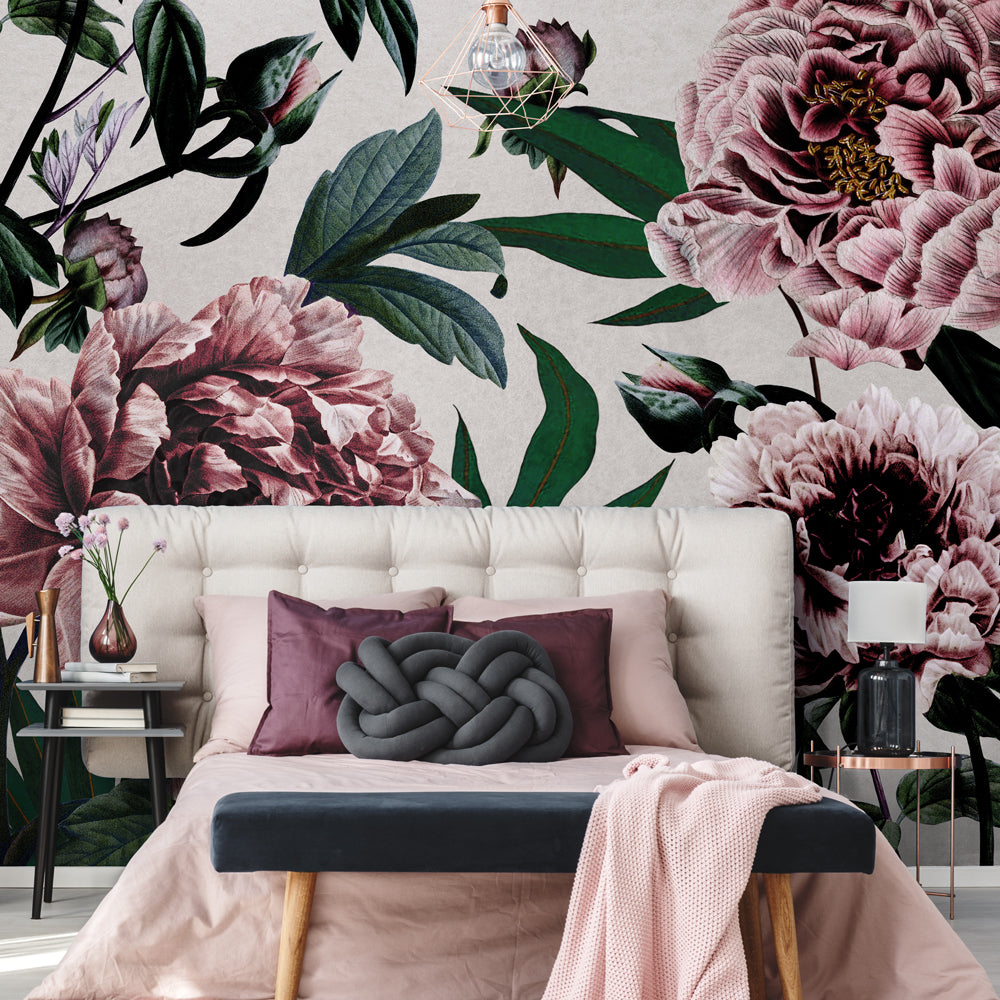 Carta da parati Peonie eleganti - camera da letto Carta da parati Peonie eleganti - camera da letto