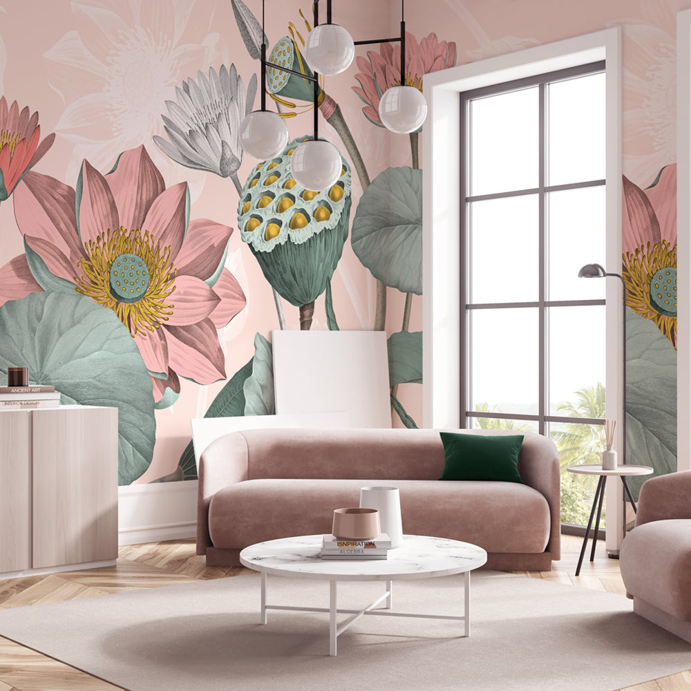 Carta da parati Fiori di loto nelumbo - soggiorno Carta da parati Fiori di loto nelumbo - soggiorno