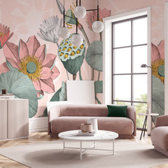 Carta da parati Fiori di loto nelumbo - soggiorno Carta da parati Fiori di loto nelumbo - soggiorno