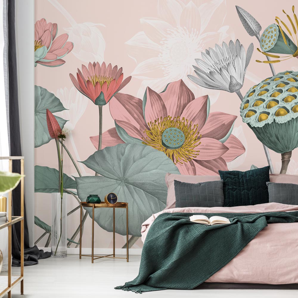 Carta da parati Fiori di loto nelumbo - camera da letto Carta da parati Fiori di loto nelumbo - camera da letto