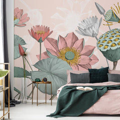 Carta da parati Fiori di loto nelumbo - camera da letto Carta da parati Fiori di loto nelumbo - camera da letto