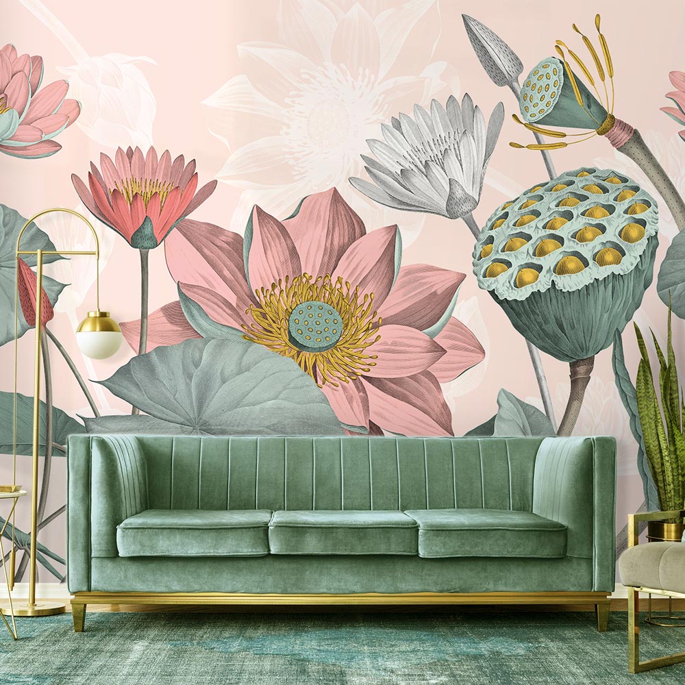 Carta da parati Fiori di loto nelumbo - soggiorno Carta da parati Fiori di loto nelumbo - soggiorno
