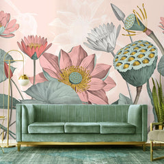 Carta da parati Fiori di loto nelumbo - soggiorno Carta da parati Fiori di loto nelumbo - soggiorno