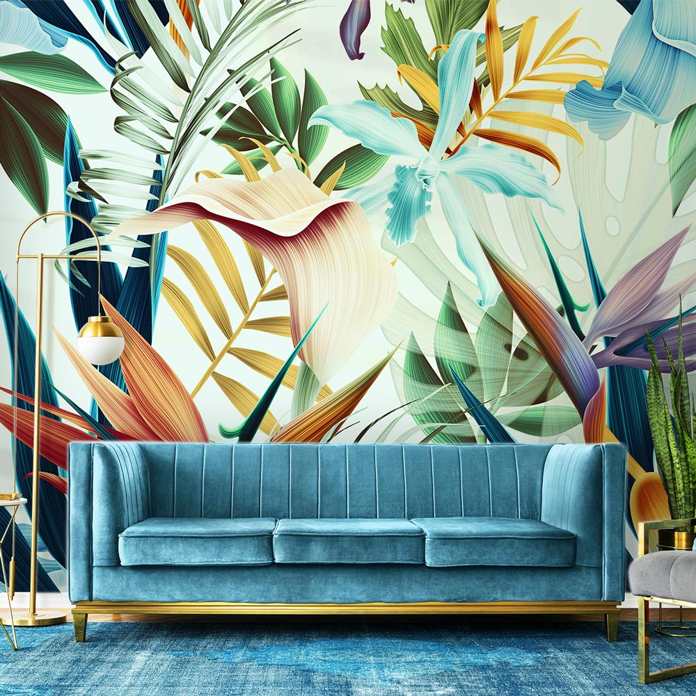 Carta da parati Strelitzie tropicali soggiorno 2 Carta da parati Strelitzie tropicali soggiorno 2