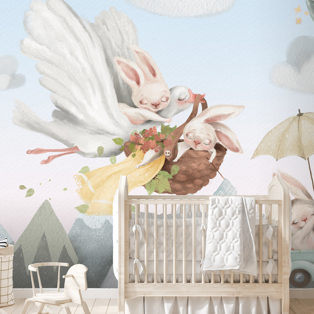 Carta da parati Coniglietti in viaggio per bambini 2 Carta da parati Coniglietti in viaggio per bambini 2