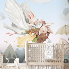 Carta da parati Coniglietti in viaggio per bambini 2 Carta da parati Coniglietti in viaggio per bambini 2