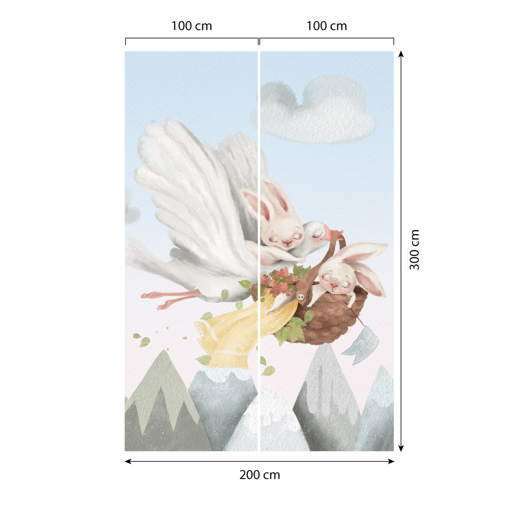 Carta da parati Coniglietti in viaggio dimensioni 2 Carta da parati Coniglietti in viaggio dimensioni 2