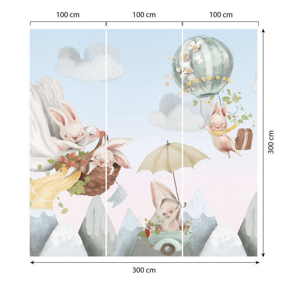 Carta da parati Coniglietti in viaggio dimensioni 3 Carta da parati Coniglietti in viaggio dimensioni 3
