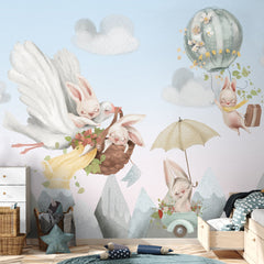 Carta da parati Coniglietti in viaggio - per bambini Carta da parati Coniglietti in viaggio - per bambini
