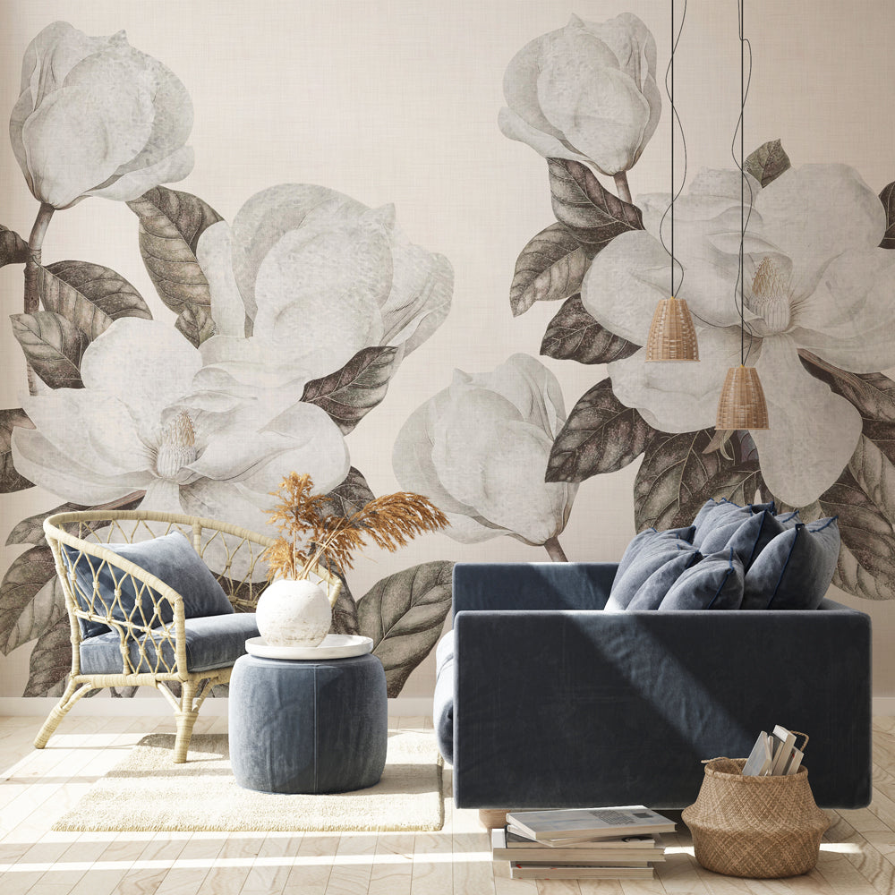 Carta da parati Magnolia grandiflora - soggiorno Carta da parati Magnolia grandiflora - soggiorno