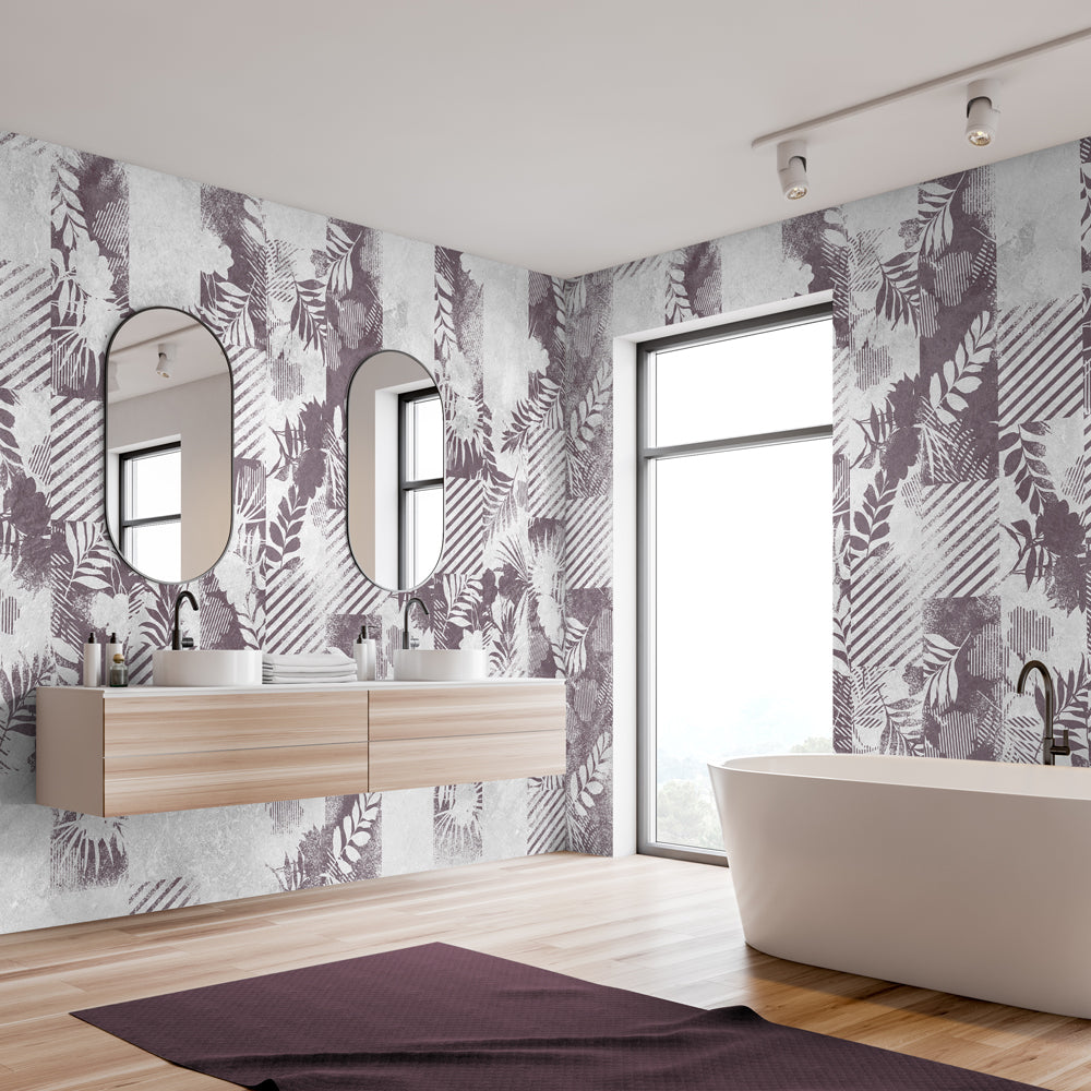 Carta Da Parati In Fibra Di Vetro Ombre Floreali bagno 3 | rossa Carta Da Parati In Fibra Di Vetro Ombre Floreali bagno 3 | rossa