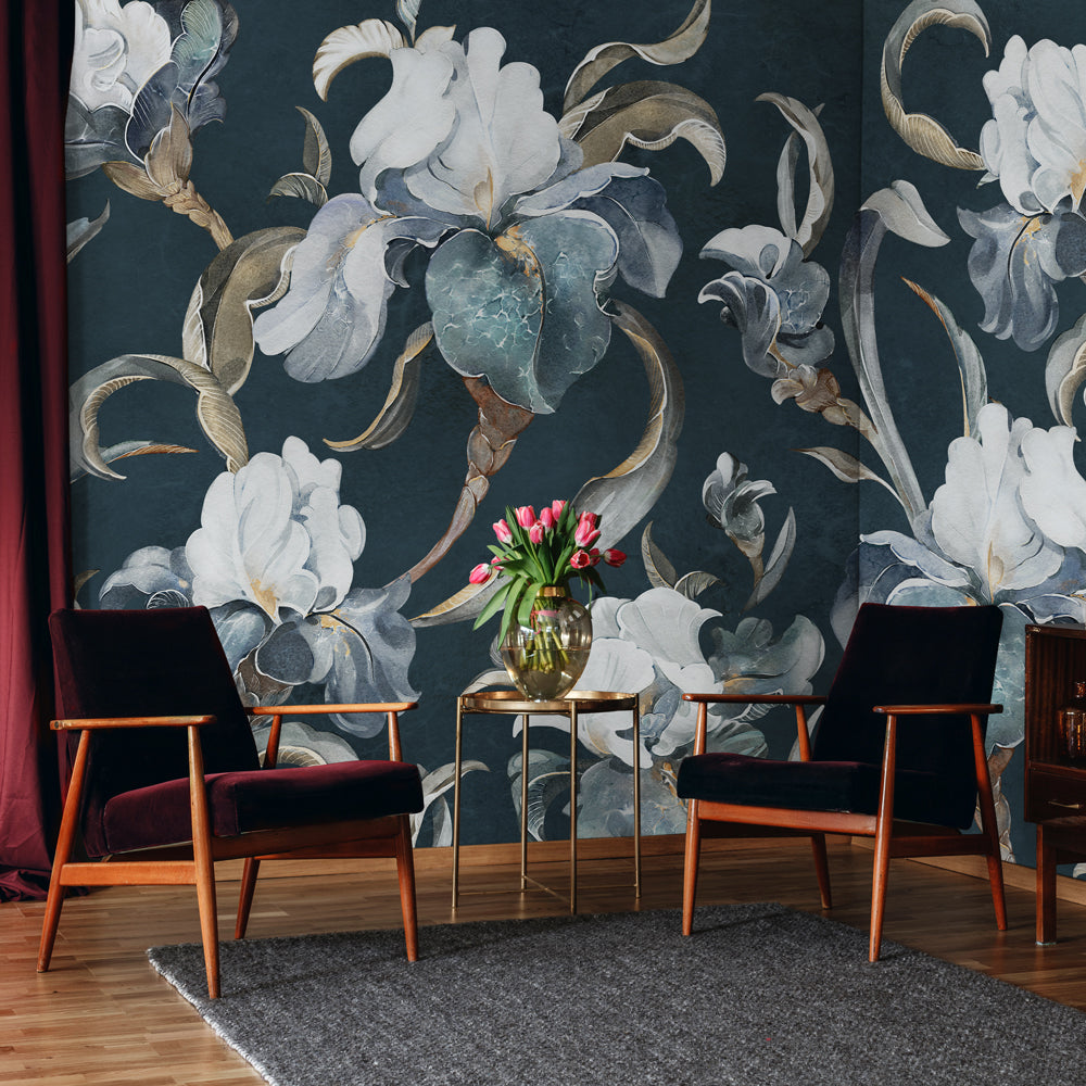 Carta da parati Iris - soggiorno | blu Carta da parati Iris - soggiorno | blu