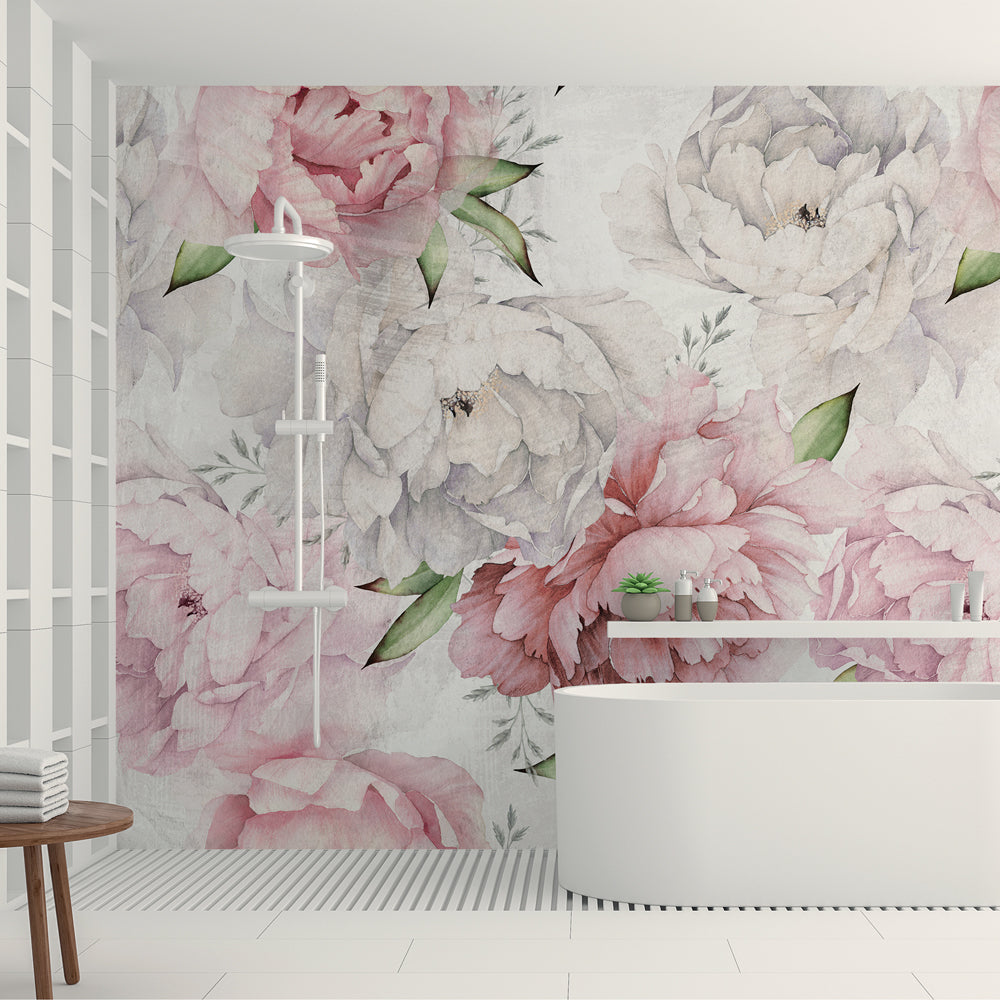 Carta da parati Pastel Peonies - bagno, box doccia Carta da parati Pastel Peonies - bagno, box doccia