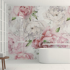 Carta da parati Pastel Peonies - bagno, box doccia Carta da parati Pastel Peonies - bagno, box doccia