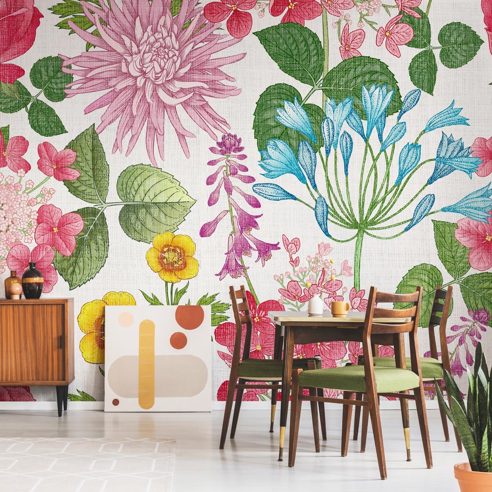 Carta da Parati in Fibra di Vetro Tela fiorita - sala da pranzo Carta da Parati in Fibra di Vetro Tela fiorita - sala da pranzo