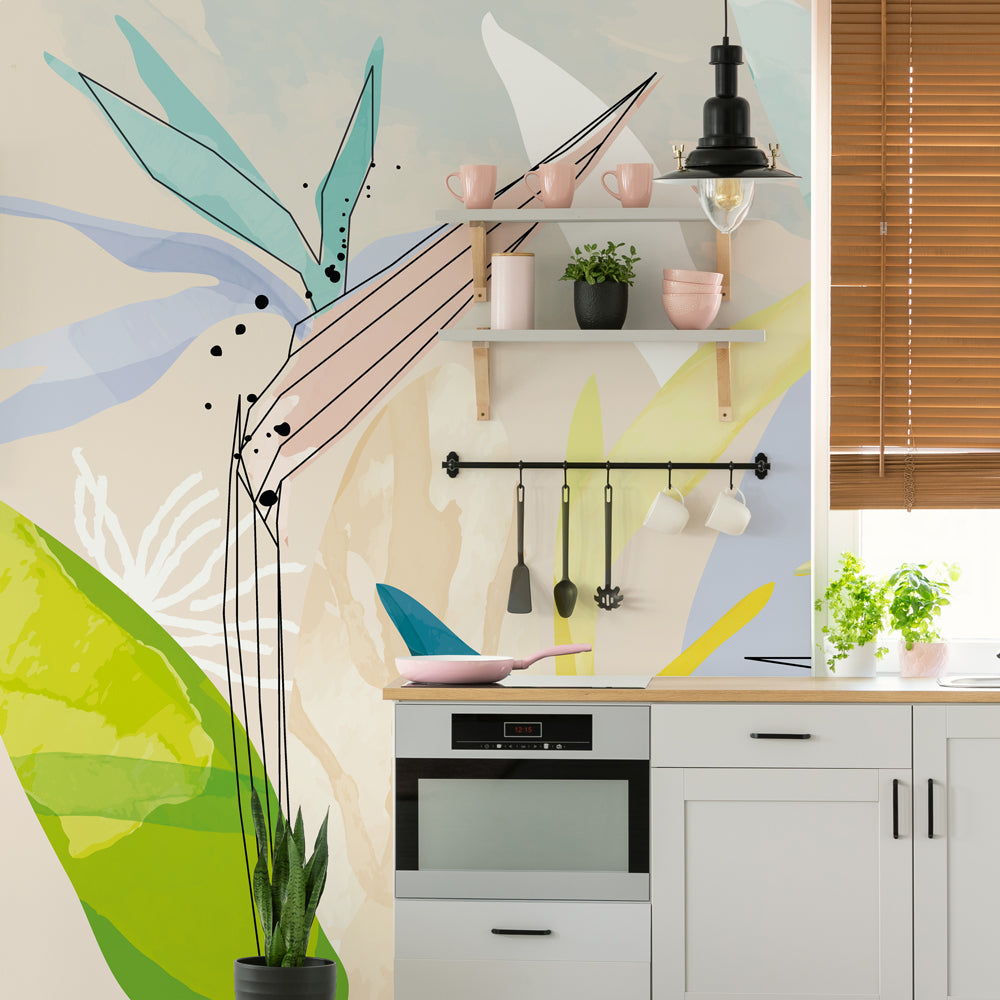 Carta da Parati in Fibra di Vetro Strelitzia line art cucina 2 Carta da Parati in Fibra di Vetro Strelitzia line art cucina 2