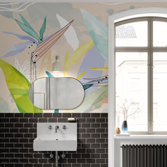 Carta da Parati in Fibra di Vetro Strelitzia line art - bagno Carta da Parati in Fibra di Vetro Strelitzia line art - bagno