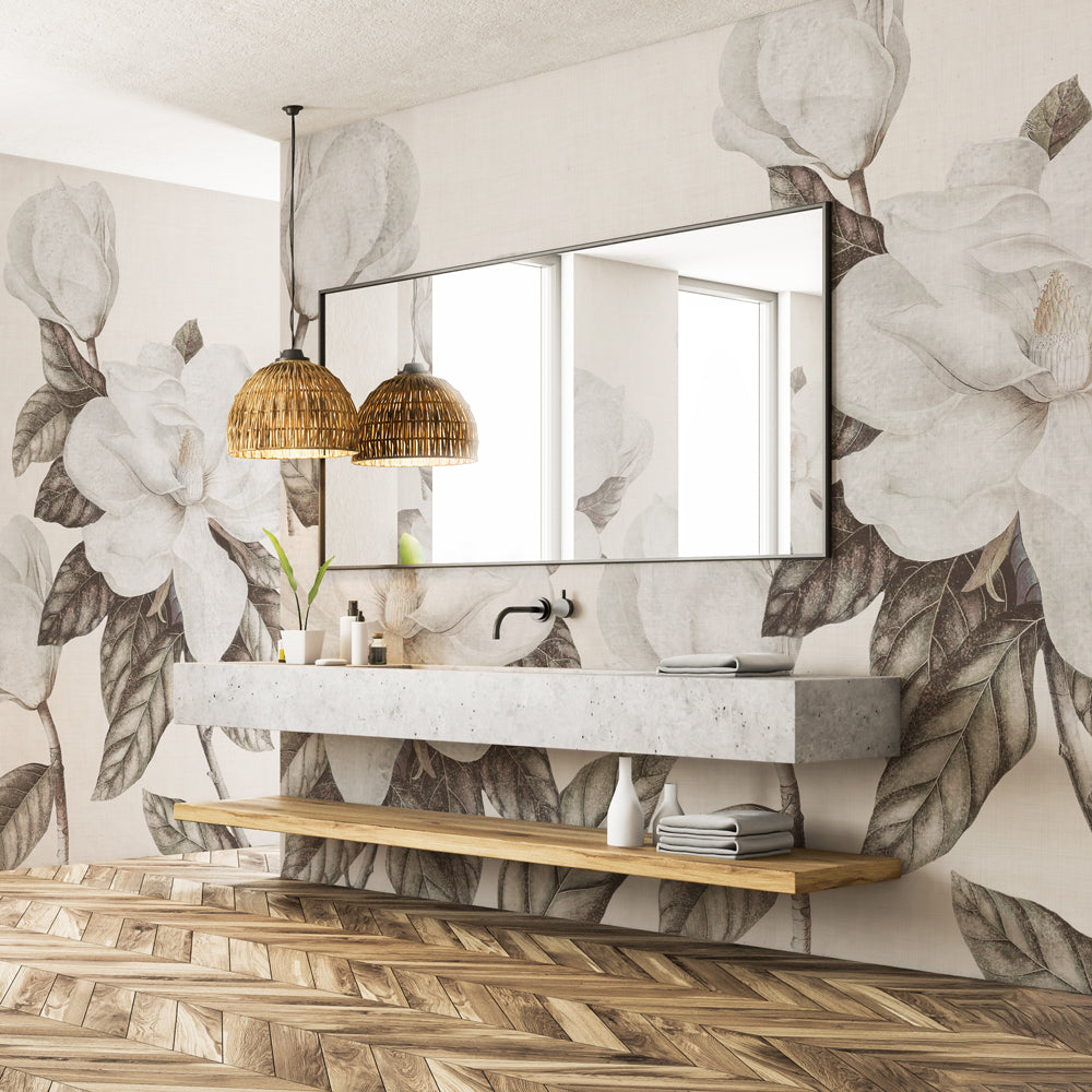 Carta da parati Magnolia grandiflora - bagno Carta da parati Magnolia grandiflora - bagno