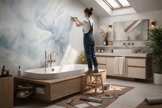 Carta da parati sopra piastrelle bagno