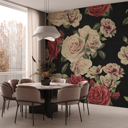 Carta da parati Roses Retrò - sala da pranzo, soggiorno