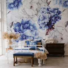 Carta da parati Ortensia Blu - camera da letto