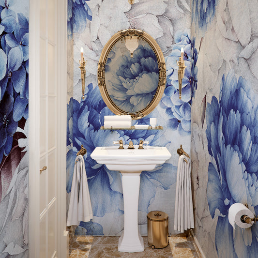 Carta da parati Ortensia Blu - bagno