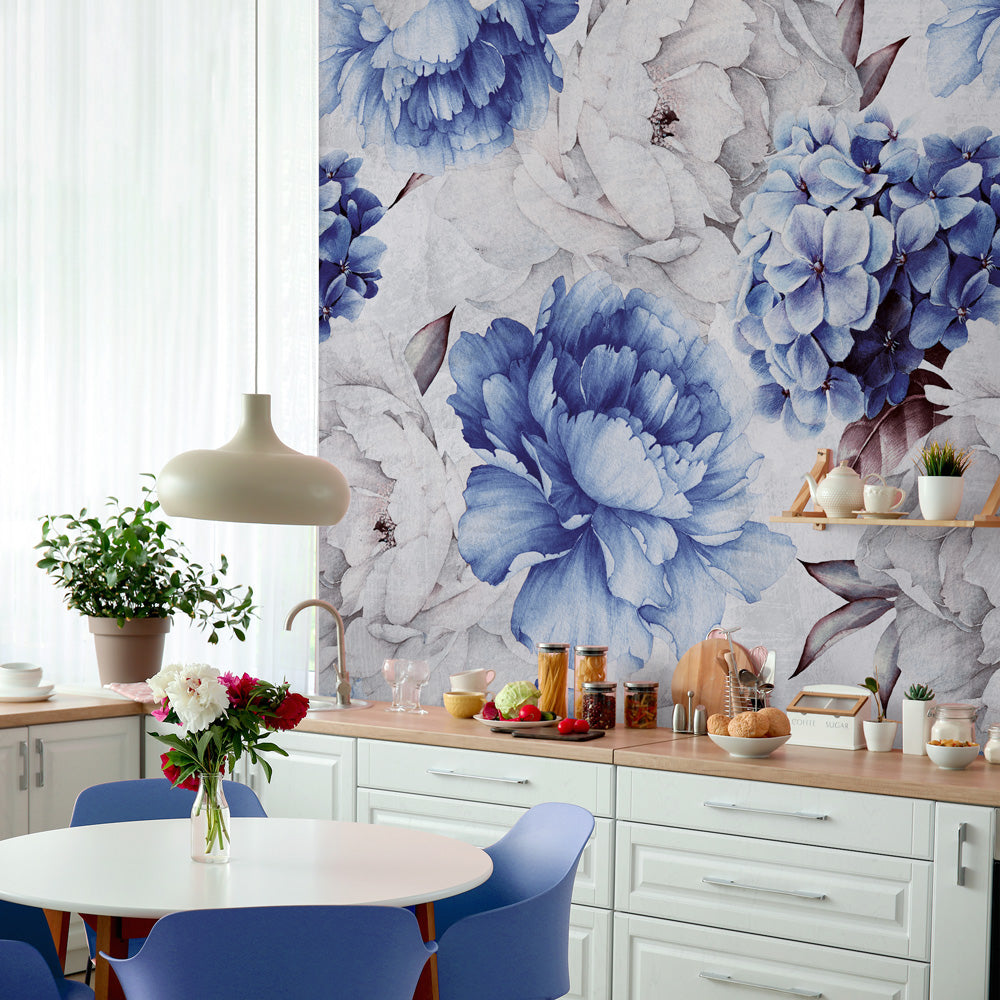Carta da parati Ortensia Blu - cucina