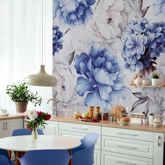 Carta da parati Ortensia Blu - cucina