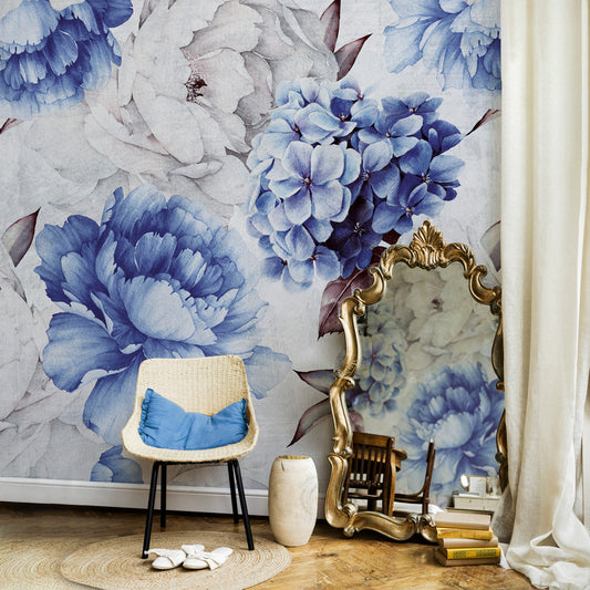 Carta da parati Ortensia Blu - soggiorno