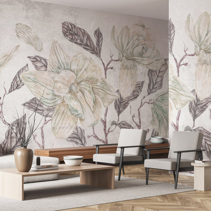Carta da parati Magnolie retrò - soggiorno