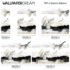 Papel pintado de libélula con trazos dorados