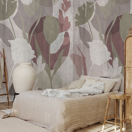 Carta da parati Silhouette floreale - camera da letto