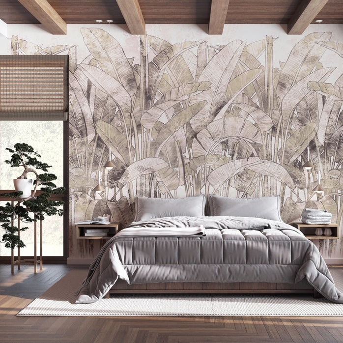 Carta da parati Foresta di palme - camera da letto  | beige