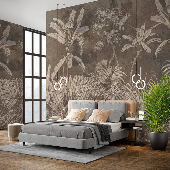 Carta da parati Giungla Monocromatica - camera da letto  | beige, marrone