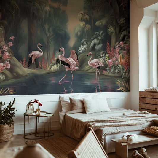 Carta da parati Flamingo lake - camera da letto